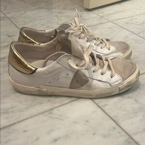 Philippe Model White and Gold Sneakers